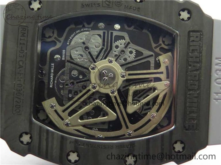Comfortable RM011 Carbon Case Chrono KVF 1:1 Best Edition Crystal Skeleton Yellow Dial on Gray Racing Rubber Strap A7750 V 9434