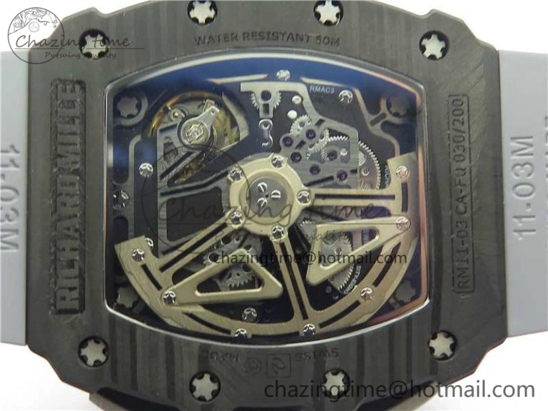 Comfortable RM011 Carbon Case Chrono KVF 1:1 Best Edition Crystal Skeleton Yellow Dial on Gray Racing Rubber Strap A7750 V 9434
