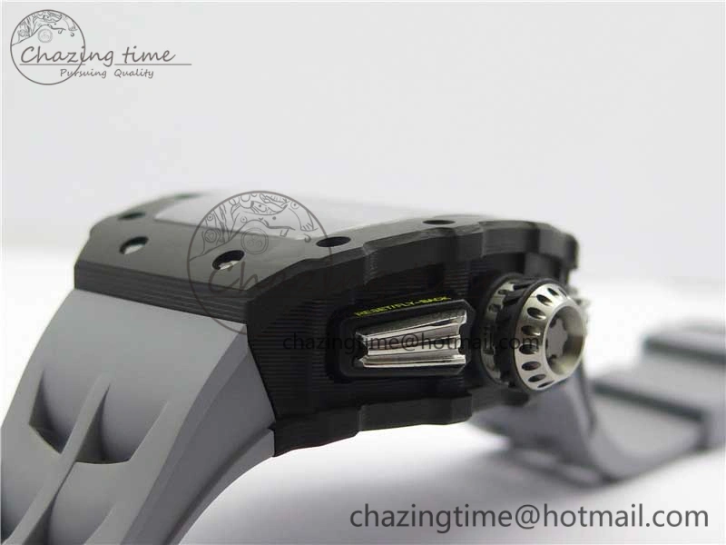 Comfortable RM011 Carbon Case Chrono KVF 1:1 Best Edition Crystal Skeleton Yellow Dial on Gray Racing Rubber Strap A7750 V 9434