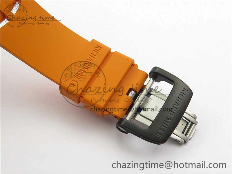 MultiPurpose RM011 Carbon Case Chrono KVF 1:1 Best Edition Crystal Skeleton Yellow Dial on Orange Racing Rubber Strap A7750 V 9435
