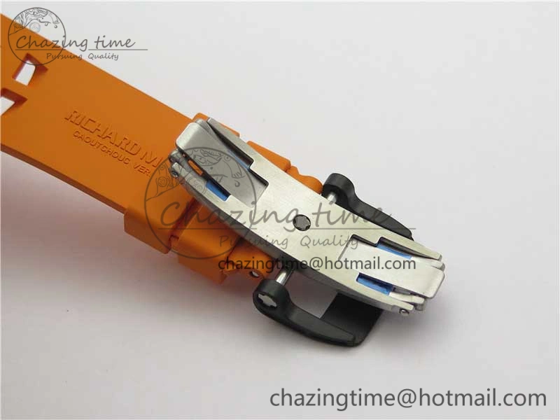 MultiPurpose RM011 Carbon Case Chrono KVF 1:1 Best Edition Crystal Skeleton Yellow Dial on Orange Racing Rubber Strap A7750 V 9435