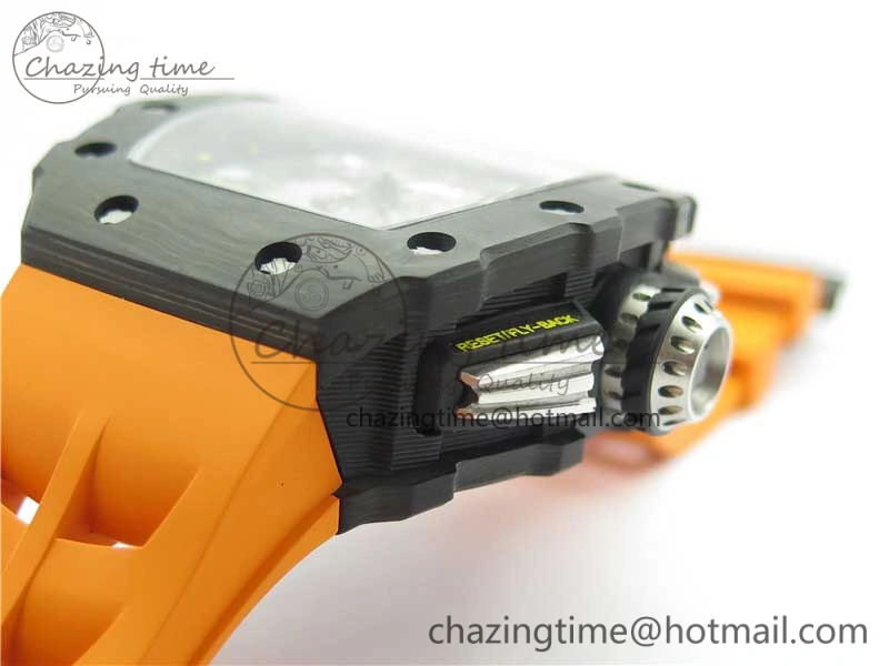MultiPurpose RM011 Carbon Case Chrono KVF 1:1 Best Edition Crystal Skeleton Yellow Dial on Orange Racing Rubber Strap A7750 V 9435