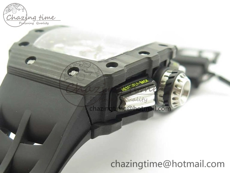 Breathable RM011 Carbon Case Chrono KVF 1:1 Best Edition Crystal Skeleton Yellow Dial on Racing Rubber Strap A 9465