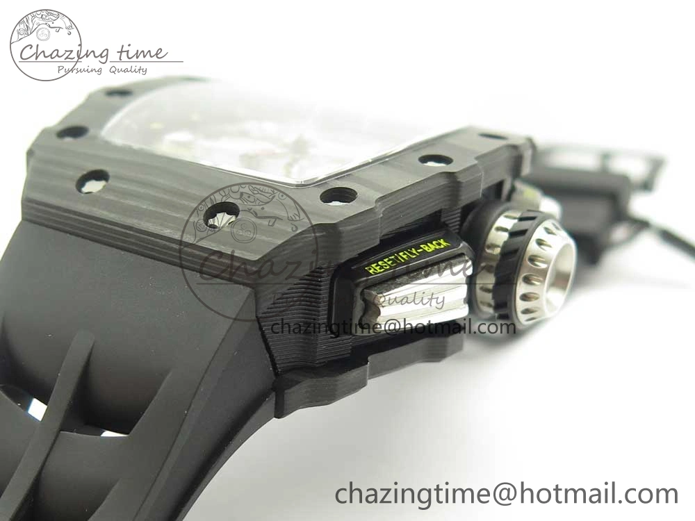 Breathable RM011 Carbon Case Chrono KVF 1:1 Best Edition Crystal Skeleton Yellow Dial on Racing Rubber Strap A 9465