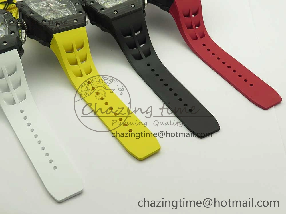 Breathable RM011 Carbon Case Chrono KVF 1:1 Best Edition Crystal Skeleton Yellow Dial on Racing Rubber Strap A 9465