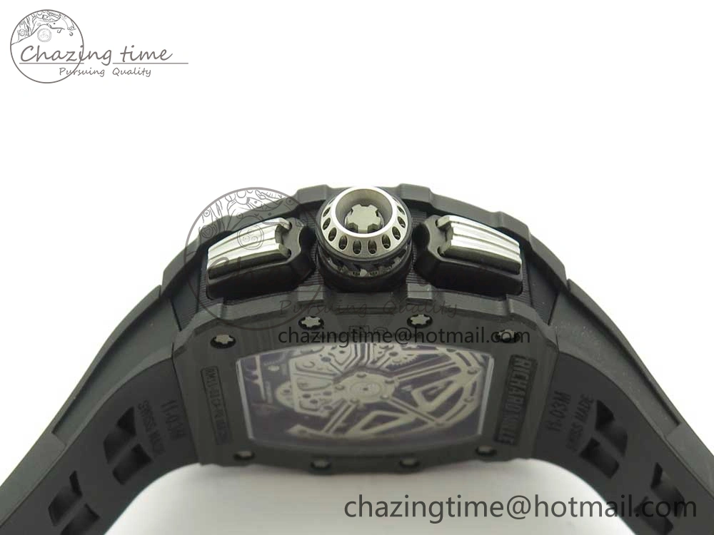 Breathable RM011 Carbon Case Chrono KVF 1:1 Best Edition Crystal Skeleton Yellow Dial on Racing Rubber Strap A 9465