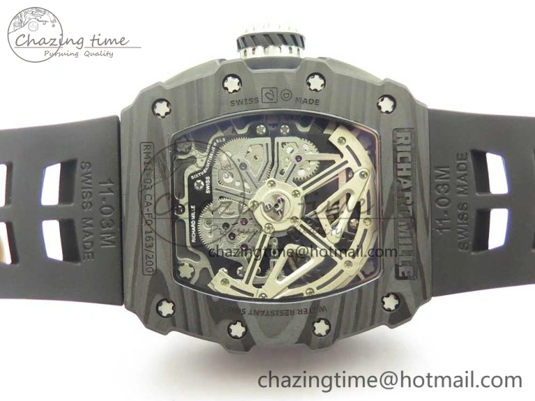 Breathable RM011 Carbon Case Chrono KVF 1:1 Best Edition Crystal Skeleton Yellow Dial on Racing Rubber Strap A 9465
