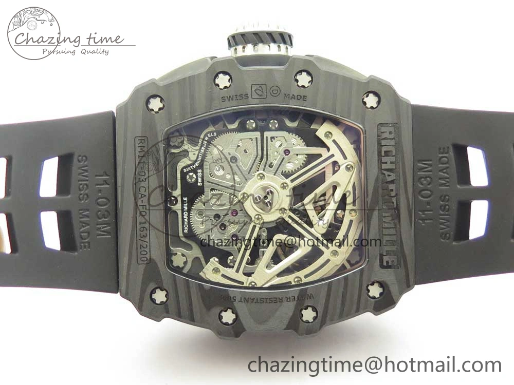 Breathable RM011 Carbon Case Chrono KVF 1:1 Best Edition Crystal Skeleton Yellow Dial on Racing Rubber Strap A 9465