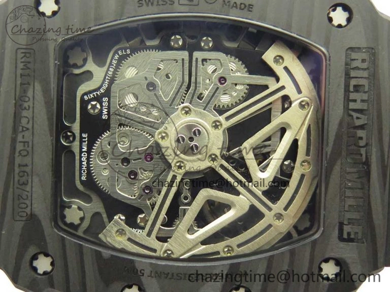 Breathable RM011 Carbon Case Chrono KVF 1:1 Best Edition Crystal Skeleton Yellow Dial on Racing Rubber Strap A 9465