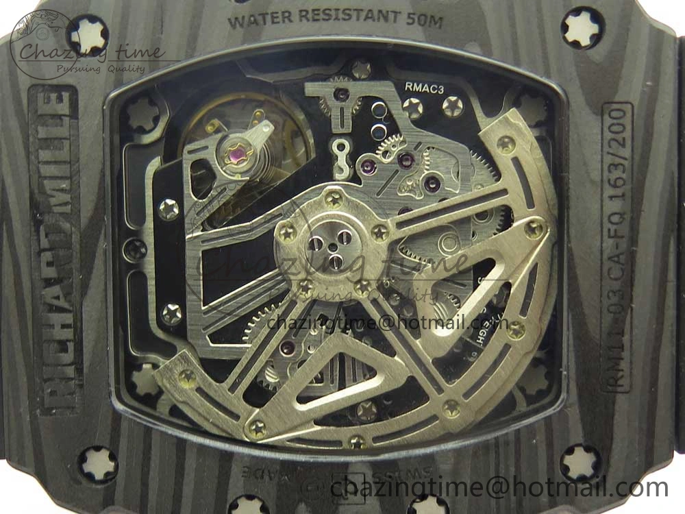 Breathable RM011 Carbon Case Chrono KVF 1:1 Best Edition Crystal Skeleton Yellow Dial on Racing Rubber Strap A 9465