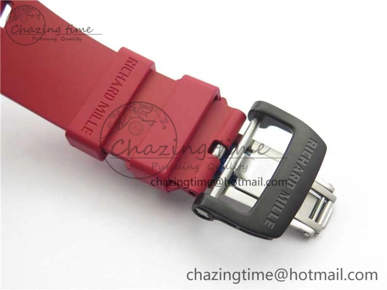 RM011 Carbon Case Chrono KVF 1:1 Best Edition Crystal Skeleton Yellow Dial on Red Racing Rubber Strap A7750 V FreshLook 9439