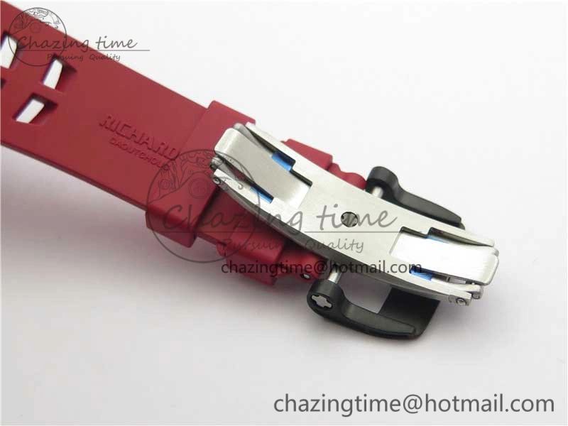 RM011 Carbon Case Chrono KVF 1:1 Best Edition Crystal Skeleton Yellow Dial on Red Racing Rubber Strap A7750 V FreshLook 9439