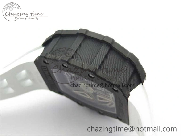 RM011 Carbon Case Chrono KVF 1:1 Best Edition Crystal Skeleton Yellow Dial on White Racing Rubber Strap A DailyWear 9436