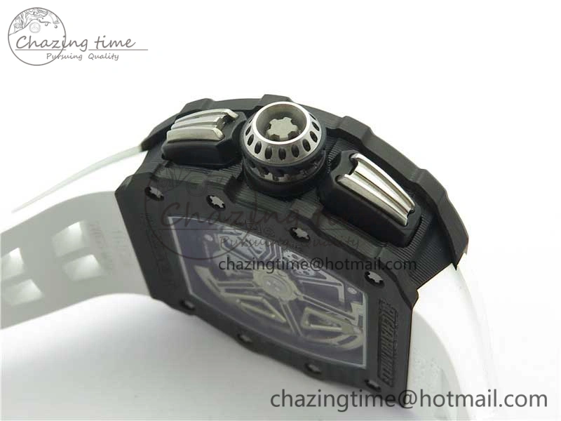 RM011 Carbon Case Chrono KVF 1:1 Best Edition Crystal Skeleton Yellow Dial on White Racing Rubber Strap A DailyWear 9436
