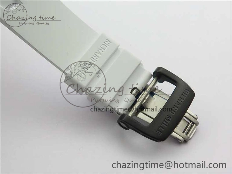 RM011 Carbon Case Chrono KVF 1:1 Best Edition Crystal Skeleton Yellow Dial on White Racing Rubber Strap A DailyWear 9436