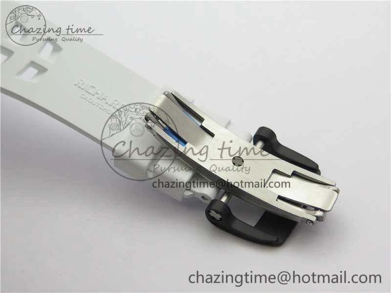 RM011 Carbon Case Chrono KVF 1:1 Best Edition Crystal Skeleton Yellow Dial on White Racing Rubber Strap A DailyWear 9436