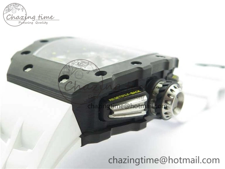 RM011 Carbon Case Chrono KVF 1:1 Best Edition Crystal Skeleton Yellow Dial on White Racing Rubber Strap A DailyWear 9436