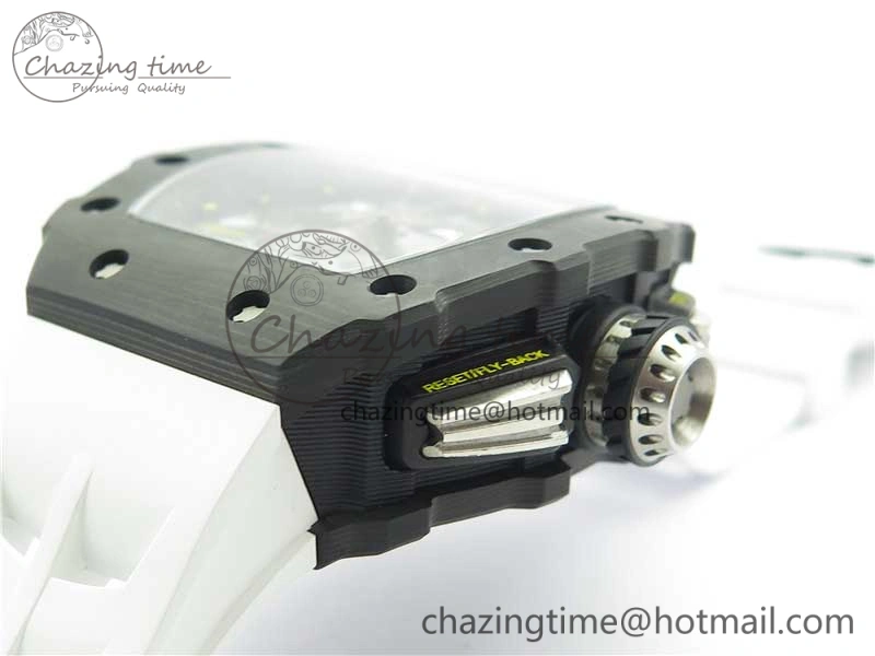 RM011 Carbon Case Chrono KVF 1:1 Best Edition Crystal Skeleton Yellow Dial on White Racing Rubber Strap A DailyWear 9436