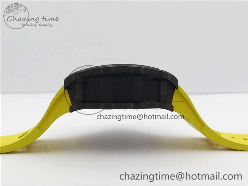 RM011 Carbon Case Chrono KVF 1:1 Best Edition Crystal Skeleton Yellow Dial on Yellow Racing Rubber Strap A7750 V UrbanChic 9437