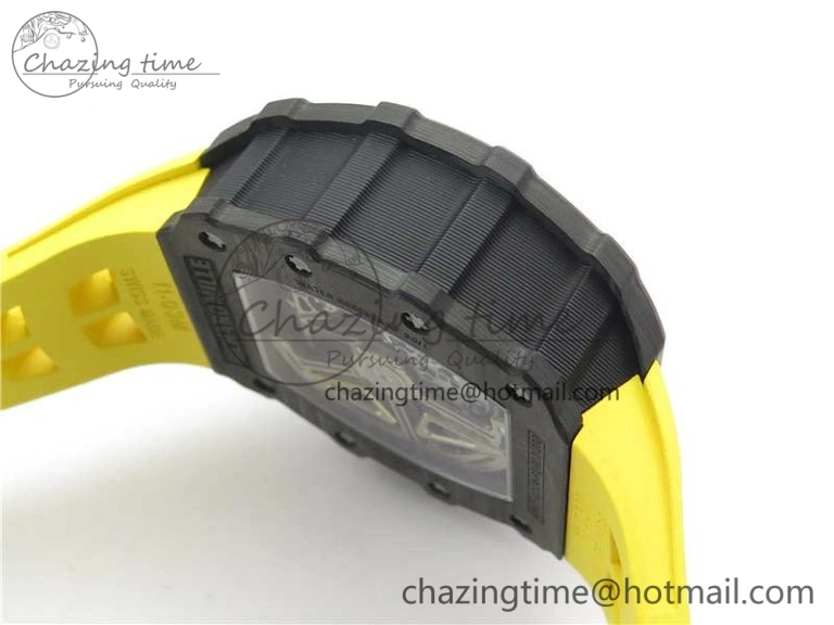 RM011 Carbon Case Chrono KVF 1:1 Best Edition Crystal Skeleton Yellow Dial on Yellow Racing Rubber Strap A7750 V UrbanChic 9437