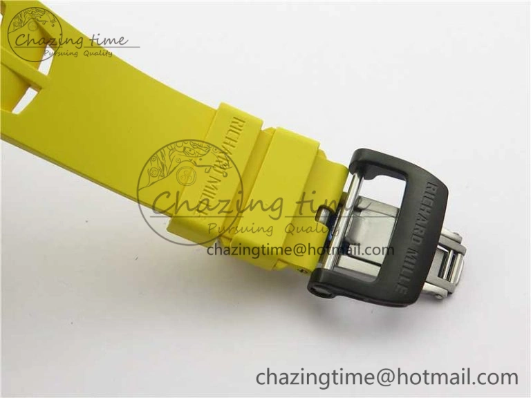 RM011 Carbon Case Chrono KVF 1:1 Best Edition Crystal Skeleton Yellow Dial on Yellow Racing Rubber Strap A7750 V UrbanChic 9437