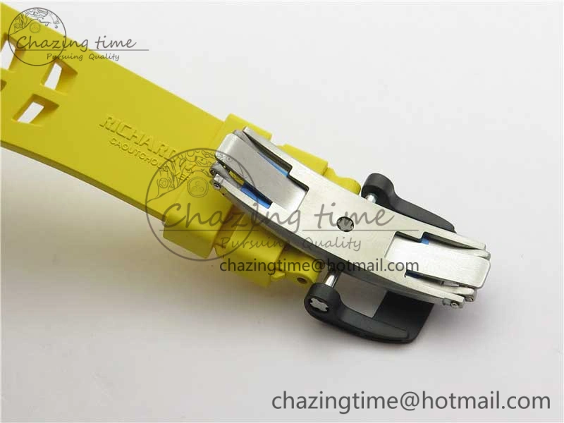 RM011 Carbon Case Chrono KVF 1:1 Best Edition Crystal Skeleton Yellow Dial on Yellow Racing Rubber Strap A7750 V UrbanChic 9437