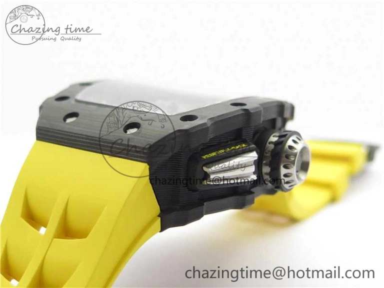 RM011 Carbon Case Chrono KVF 1:1 Best Edition Crystal Skeleton Yellow Dial on Yellow Racing Rubber Strap A7750 V UrbanChic 9437