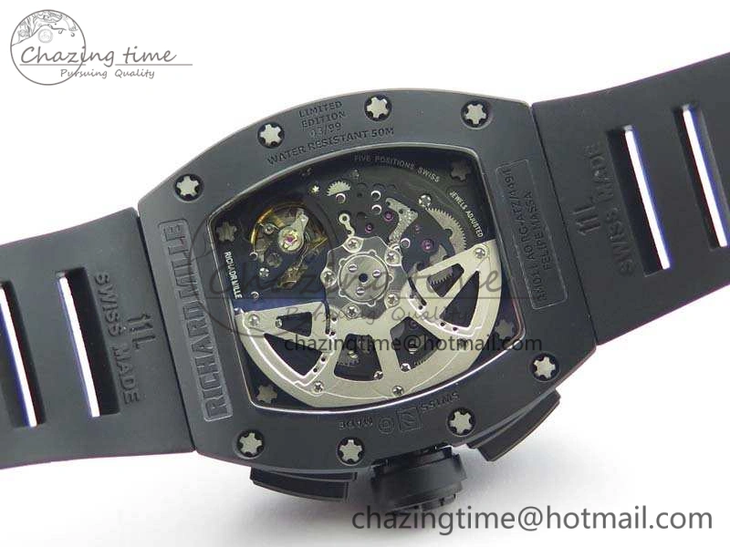 Neat RM011 Ceramic Chrono KVF 1:1 Best Edition Crystal Skeleton Dial Black On Black Rubber Strap 9528