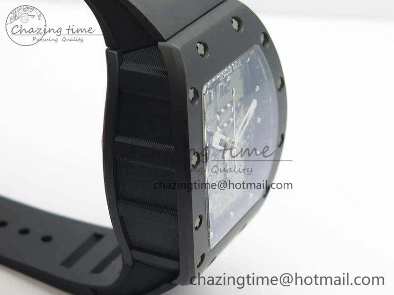Neat RM011 Ceramic Chrono KVF 1:1 Best Edition Crystal Skeleton Dial Black On Black Rubber Strap 9528