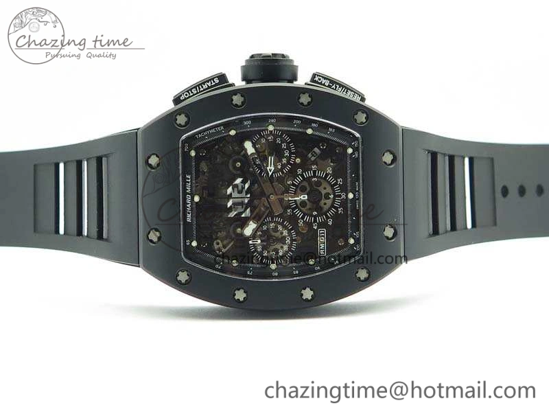 Neat RM011 Ceramic Chrono KVF 1:1 Best Edition Crystal Skeleton Dial Black On Black Rubber Strap 9528