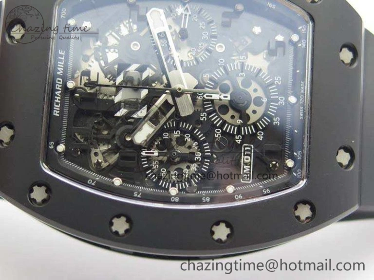 Neat RM011 Ceramic Chrono KVF 1:1 Best Edition Crystal Skeleton Dial Black On Black Rubber Strap 9528