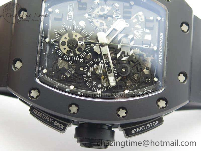Neat RM011 Ceramic Chrono KVF 1:1 Best Edition Crystal Skeleton Dial Black On Black Rubber Strap 9528