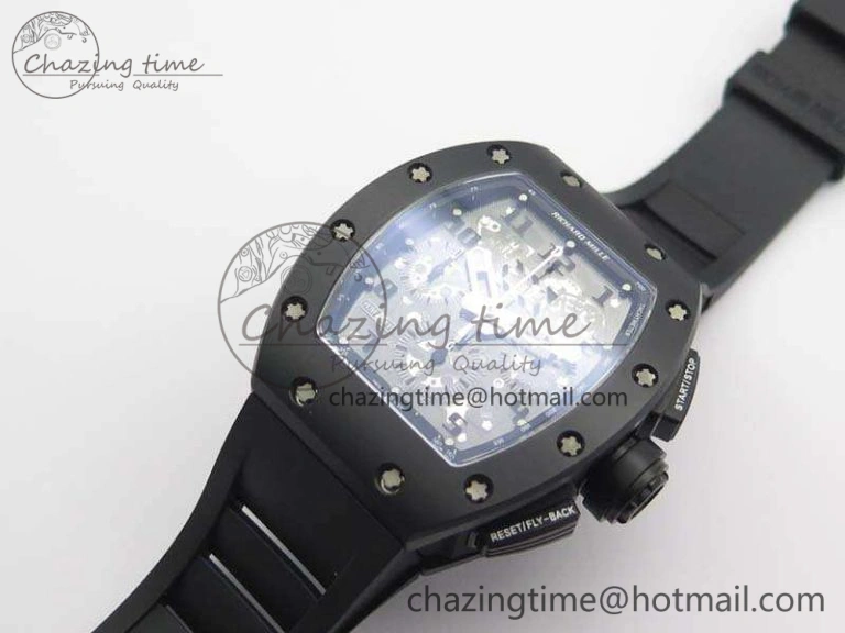 Neat RM011 Ceramic Chrono KVF 1:1 Best Edition Crystal Skeleton Dial Black On Black Rubber Strap 9528