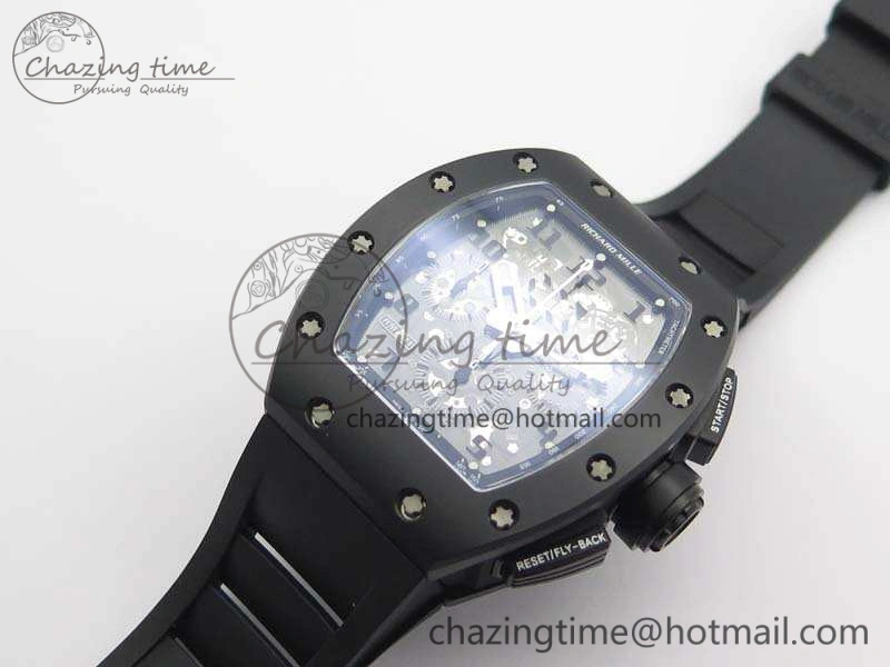 Neat RM011 Ceramic Chrono KVF 1:1 Best Edition Crystal Skeleton Dial Black On Black Rubber Strap 9528