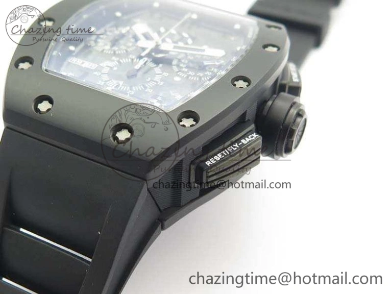 Neat RM011 Ceramic Chrono KVF 1:1 Best Edition Crystal Skeleton Dial Black On Black Rubber Strap 9528