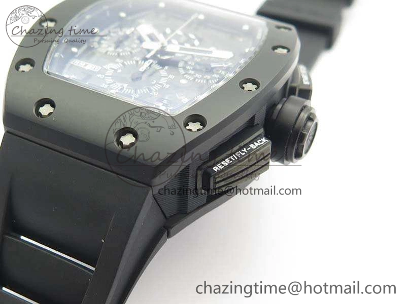 Neat RM011 Ceramic Chrono KVF 1:1 Best Edition Crystal Skeleton Dial Black On Black Rubber Strap 9528