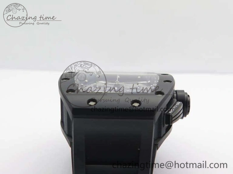 Neat RM011 Ceramic Chrono KVF 1:1 Best Edition Crystal Skeleton Dial Black On Black Rubber Strap 9528