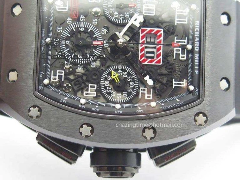 ZipUp RM011 Felipe Massa Black Ceramic DLC RMF Black Crown On Black Rubber Strap A 9552