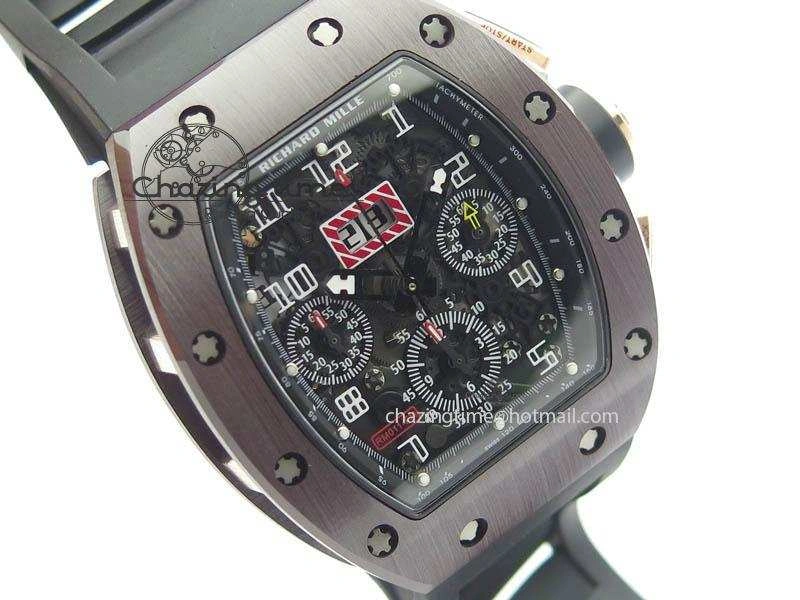 RM011 Felipe Massa Black Ceramic RG RMF Black Crown On Black Rubber Strap A Bright 9546