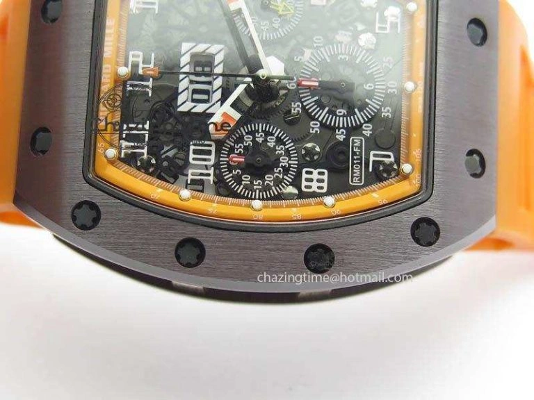 QuickDry RM011 Felipe Massa Black Ceramic RG RMF Orange Crown On Orange Rubber Strap A 9547