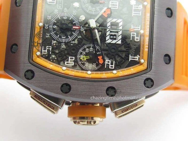 QuickDry RM011 Felipe Massa Black Ceramic RG RMF Orange Crown On Orange Rubber Strap A 9547