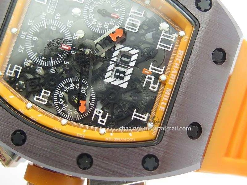 QuickDry RM011 Felipe Massa Black Ceramic RG RMF Orange Crown On Orange Rubber Strap A 9547