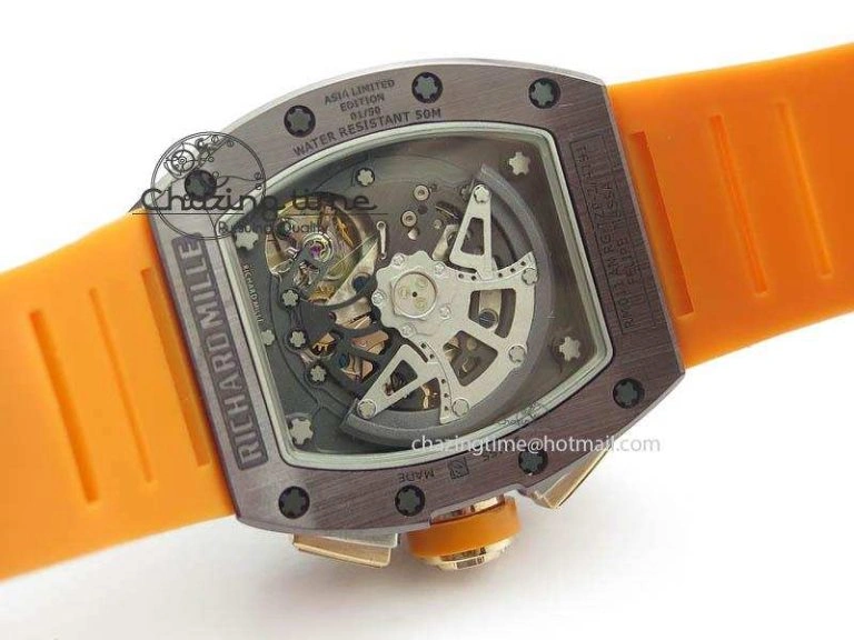 QuickDry RM011 Felipe Massa Black Ceramic RG RMF Orange Crown On Orange Rubber Strap A 9547