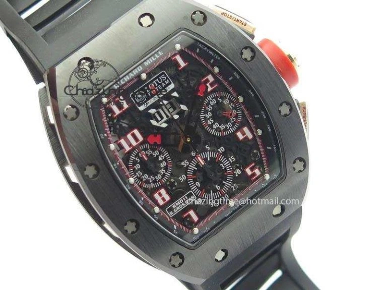 RM011 Felipe Massa Black Ceramic RG RMF Red Crown On Black Rubber Strap A FlexibleFit 9548