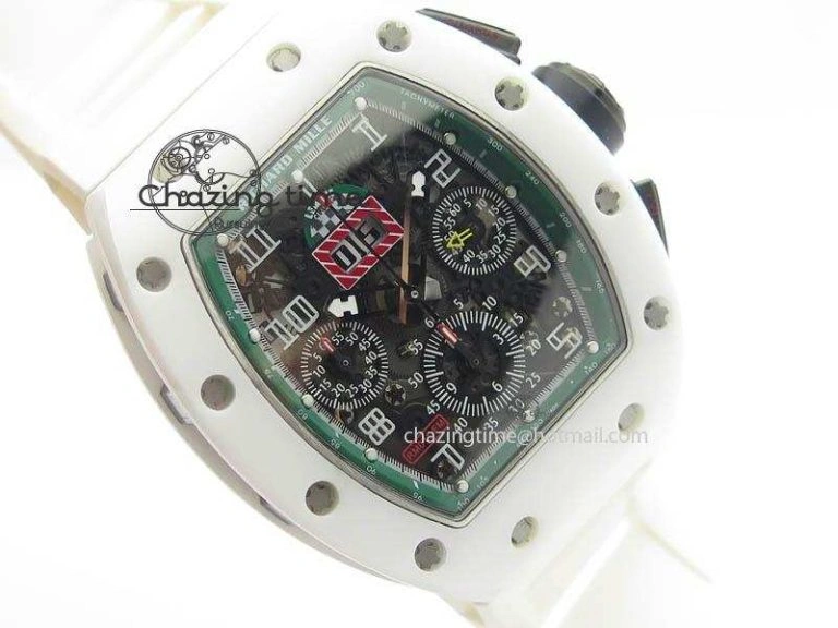 RM011 Felipe Massa White Ceramic DLC RMF Black Crown On White Rubber Strap A Resilient 9549