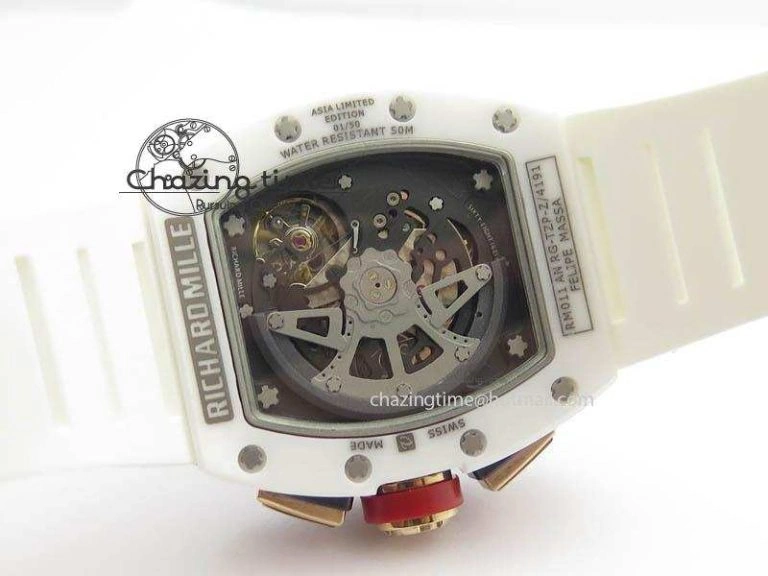 RM011 Felipe Massa White Ceramic RG RMF Red Crown On White Rubber Strap A SmartChoice 9550