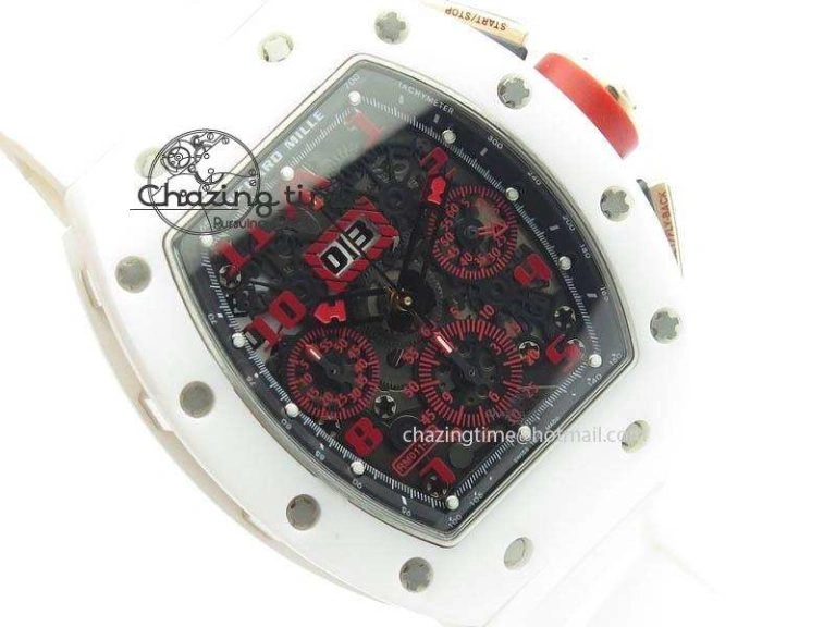 RM011 Felipe Massa White Ceramic RG RMF Red Crown On White Rubber Strap A SmartChoice 9550