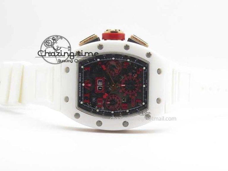 RM011 Felipe Massa White Ceramic RG RMF Red Crown On White Rubber Strap A SmartChoice 9550