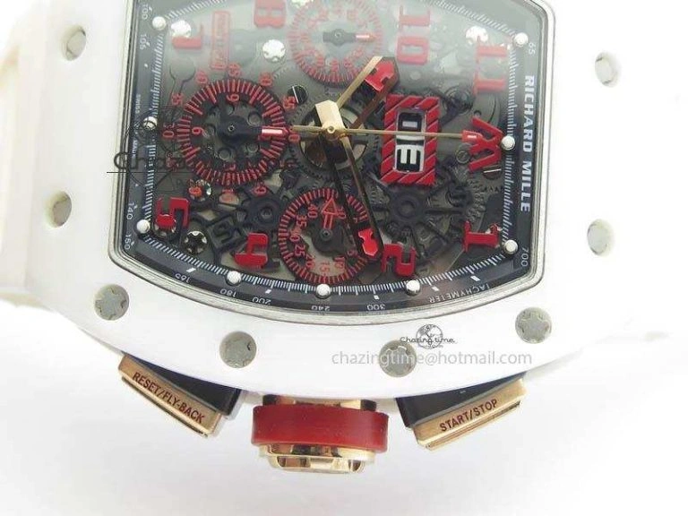 RM011 Felipe Massa White Ceramic RG RMF Red Crown On White Rubber Strap A SmartChoice 9550