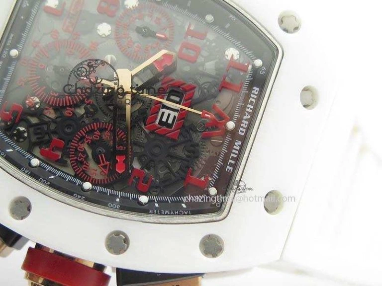 RM011 Felipe Massa White Ceramic RG RMF Red Crown On White Rubber Strap A SmartChoice 9550